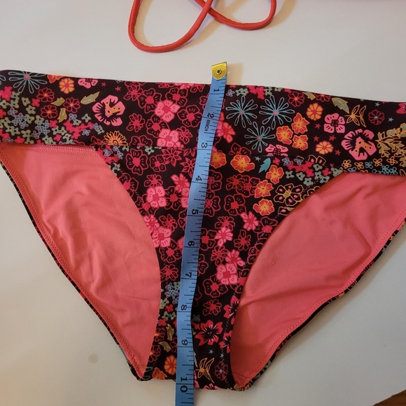 Aerie halter top style two Piece Orange and blue floral Swimsuit Sz Medium - Picture 8 of 14